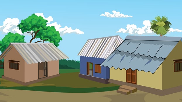three colorful rural houses with roofs vector