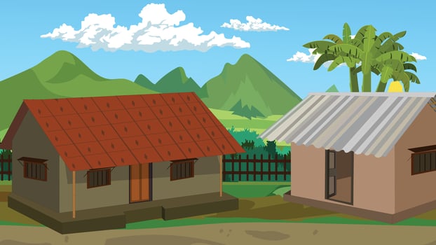 Rural houses and mountains in the background vector