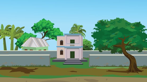 Rural house with trees and greenery vector