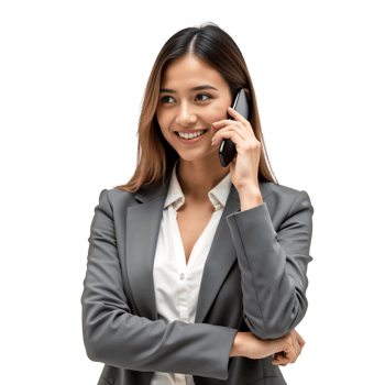 Portrait of a Smiling Young Businesswoman Talking on the Phone with transparent background. png