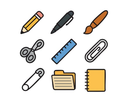 Stationary icon set with pen book and others icon vector