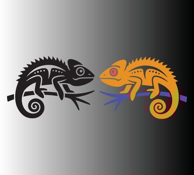 Black and Orange Chameleons on Branches vector