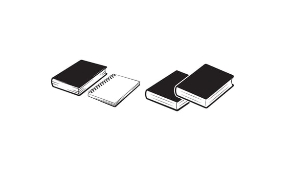 Black and White Books and Notebooks Illustration on White Background vector