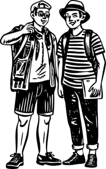 A vintage style illustration showing travelling friends vector