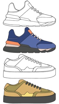 a drawing of different types of sneakers vector