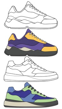 Editable Sneaker Collection Sporty Fashion Shoe Illustrations vector