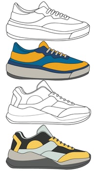 Street Sneakers Set Editable Shoe Illustrations for Creative Use vector