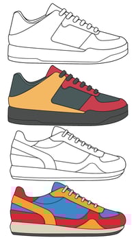 Outline and Colored Sneakers Hand Drawn Shoe Bundle for Branding Use vector