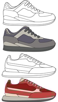 Set sneaker shoe concept. Sneakers design illustration. Set of sneakers style. Sneakers side view. Fashion sneakers. vector