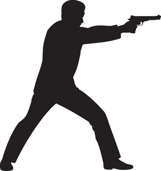 shooter shooting by a pistol black silhouette art illustration vector