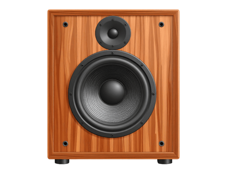 A vintage-style wooden audio speaker with a large woofer and tweeter png