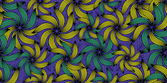 African ethnic traditional, Blue pattern. seamless beautiful Kitenge, chitenge, dutch wax style. fashion design in colorful. botanical abstract motif. yellow floral Ankara prints, African wax prints. vector