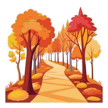 Autumn path through a forest of colorful trees in shades of orange vector