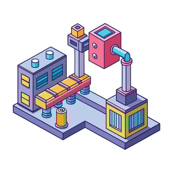 Isometric industrial complex concept with automated machinery illustration for product design vector