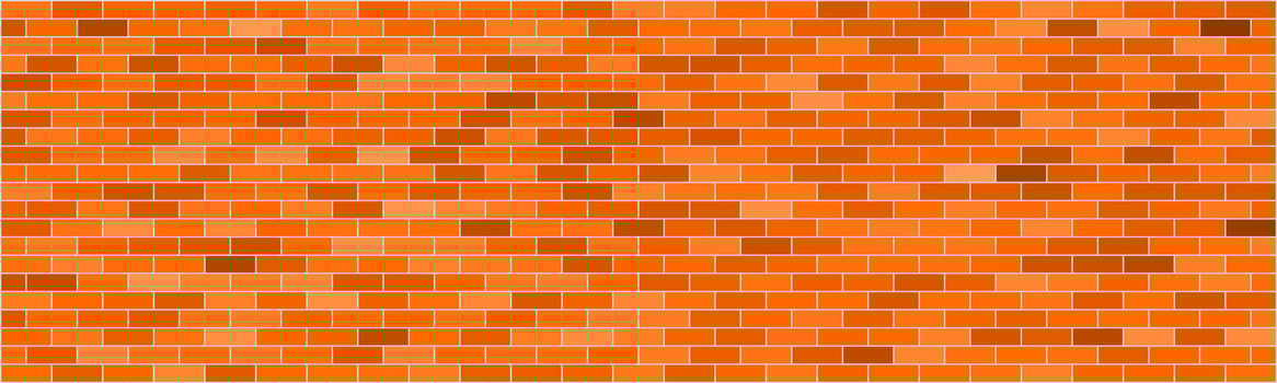 A pattern of orange brick wall with slight color variations, arranged in a uniform horizontal layout, creating a classic and structured architectural texture. vector