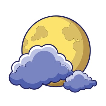Stylized cartoon moon obscured by whimsical blue clouds on a white background vector