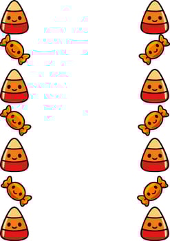 Adorable candy corn and wrapped candy seamless pattern border, perfect for Halloween designs and festive decorations. vector