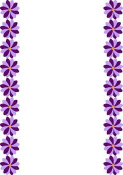 Elegant frame design featuring a vertical arrangement of stylized purple and lavender flowers, perfect for invitations, cards, or web banners. vector