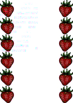 A delightful illustration featuring a white background elegantly framed by two vertical rows of meticulously detailed strawberries, each berry showcasing a vibrant red hue and lush green lea... vector