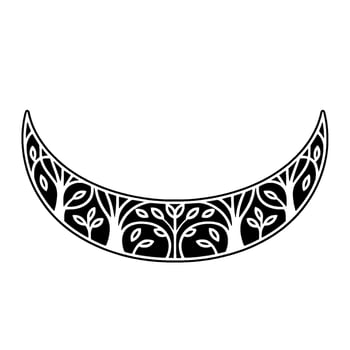 Stylized Crescent Moon with Tree Silhouette, Minimalist vector