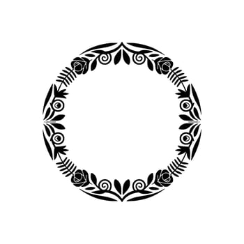 Elegant Black Floral Frame, Minimalist - Circle - Ornament vector