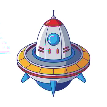 Cartoon spacecraft illustration, vintage style, with bright colors against white background vector