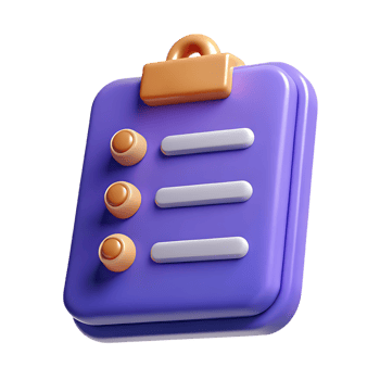 3d purple clipboard with checklist isolated on transparent background png