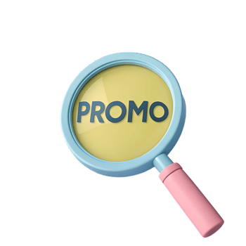 Magnifying glass focused on the word promo isolated on transparent background png