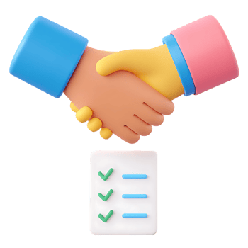 Cartoon handshake and checklist isolated on transparent background png