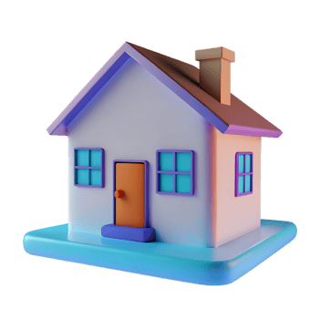 Cartoon style house with orange door and blue base isolated on transparent background png