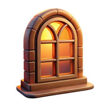 Warm glowing arched window isolated on transparent background png