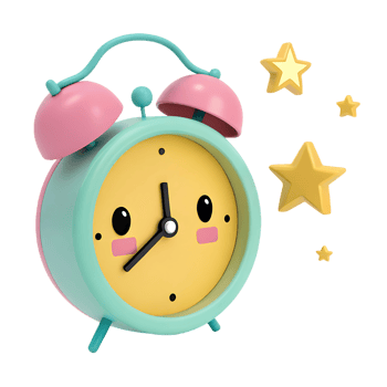 Cute cartoon alarm clock with stars isolated on transparent background png