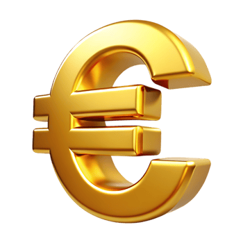 Golden euro symbol isolated on transparent background png