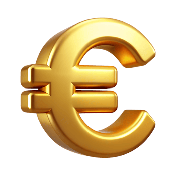 Golden euro currency symbol isolated on transparent background png