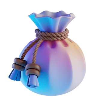 Stylized gradient pouch with rope tie isolated on transparent background png