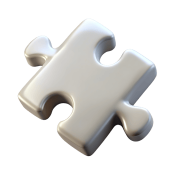 Single silver puzzle piece isolated on transparent background png