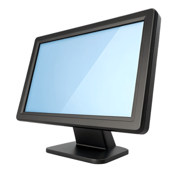 Modern black computer monitor with blue screen isolated on transparent background png