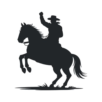 Silhouette of Cowboy Riding a Rearing Horse with Fist Raised in Victory Western Symbolism and Equestrian Spirit Isolated on White vector