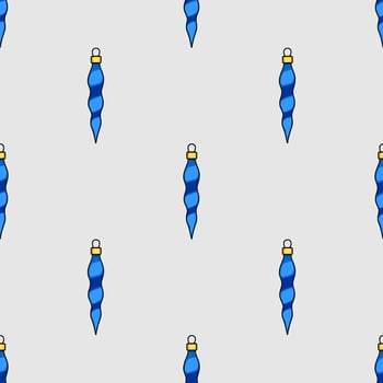 Seamless pattern featuring stylized blue Christmas ornaments with golden tops, arranged on a light gray background, ideal for festive designs and winterthemed projects. vector