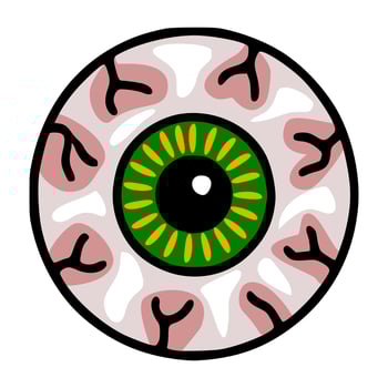 Spooky Halloween illustration of a stylized eyeball with a green iris and pink veins, perfect for creating unique and eerie designs. vector