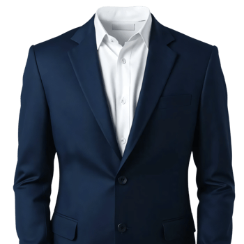 A suit is shown in a dark blue color png