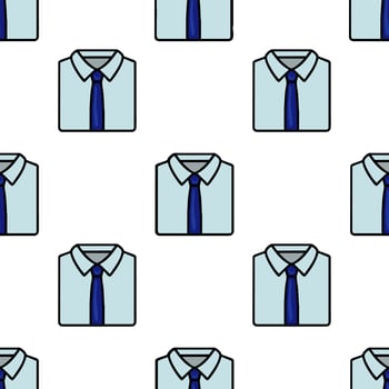 A repeating pattern of light blue dress shirts with blue ties on a white background. The shirts are outlined and feature a classic collar design. vector