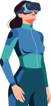 Woman in futuristic suit using virtual reality headset for immersive digital experience technology vector