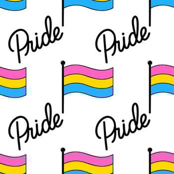 Seamless pattern featuring pansexual pride flags and stylized Pride lettering, ideal for LGBTQ themed designs and celebrations. vector