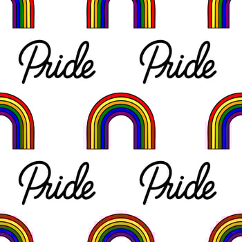 Seamless pattern with vibrant rainbow arches and bold Pride lettering, a cheerful design perfect for LGBTQ celebrations and apparel. vector