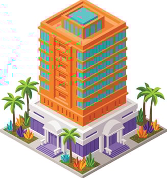 High-rise building with palm trees and plants vector
