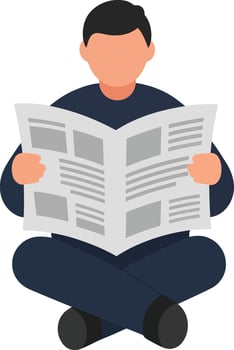 Man Sitting Cross Legged Reading Newspaper Illustration in Simple Style vector