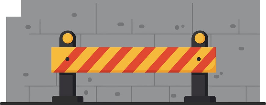 Construction barrier with yellow and red stripes on gray brick wall background illustration vector