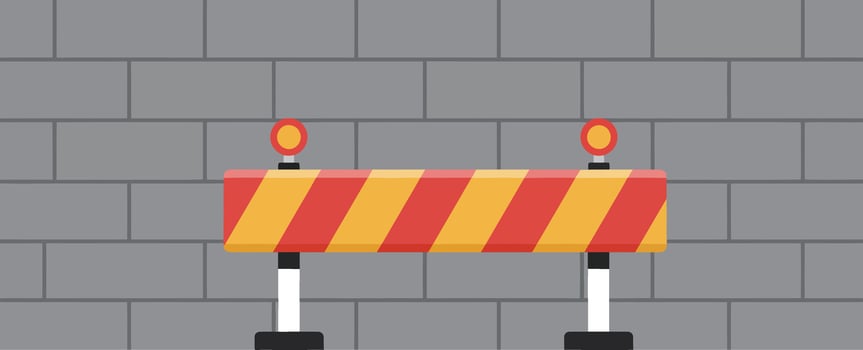 Construction Barrier with Safety Lights in Front of Brick Wall Illustration in Landscape Format vector