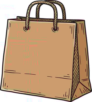 Brown paper shopping bag with rope handles isolated on white background simple retail packaging design illustration vector